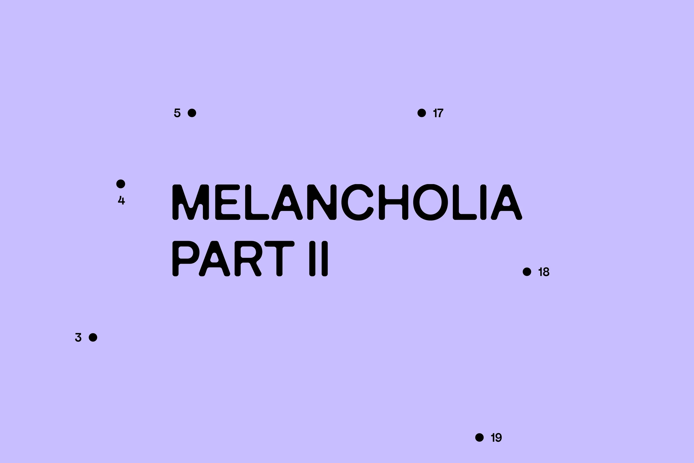 Melancholia Part II logo on a purple background with numbered dots