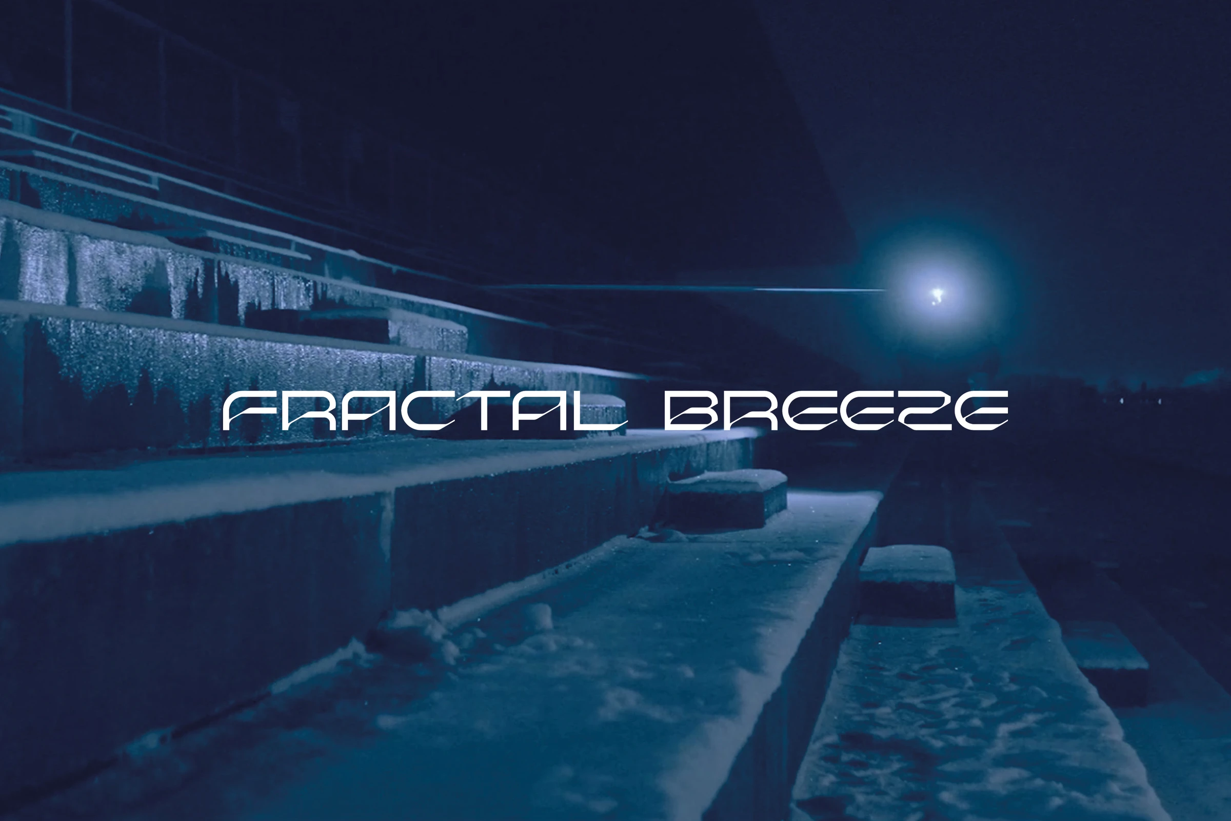 Fractal Breeze title in futuristic lettering over a dark blue, icy landscape