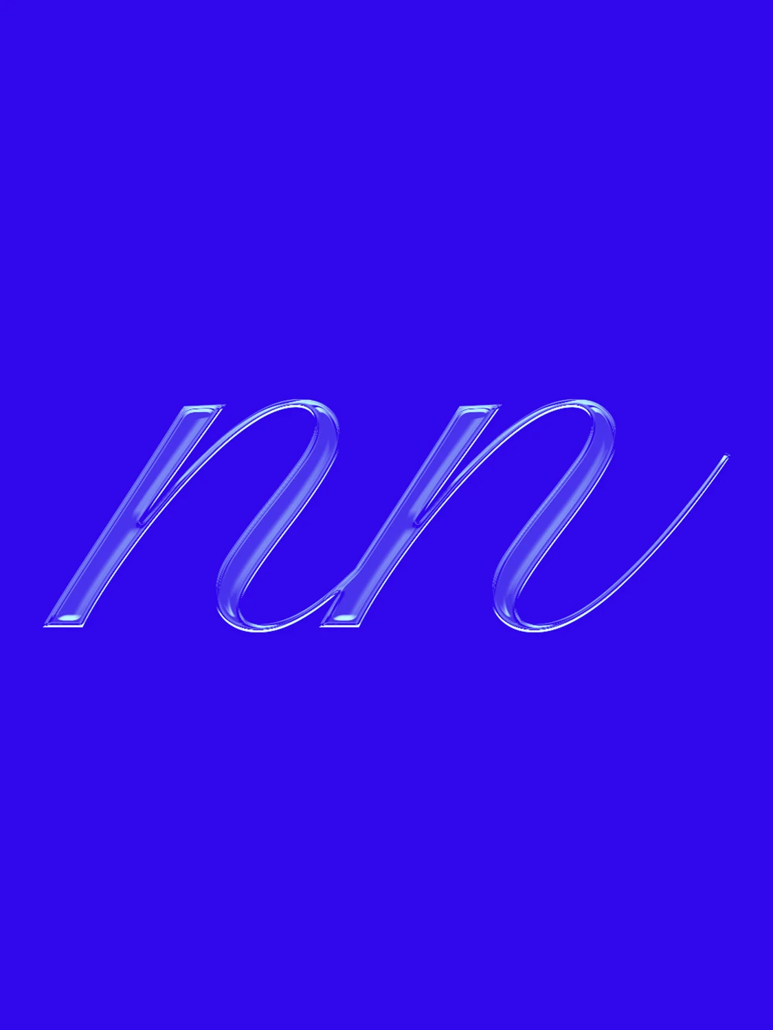 Glassy calligraphic n.n. logo on bright blue