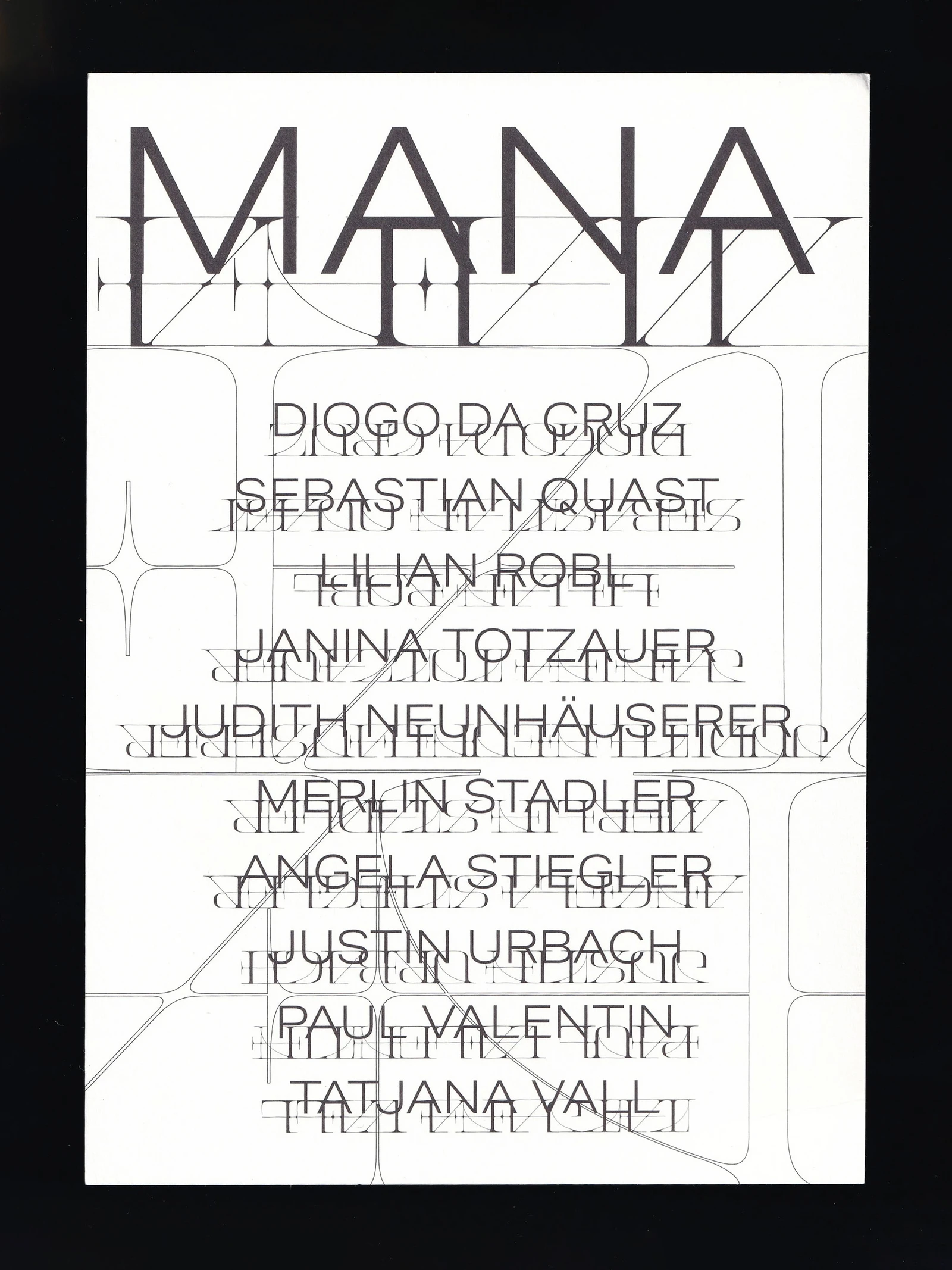 MANA poster with the logo and the artists' names in a futuristic font