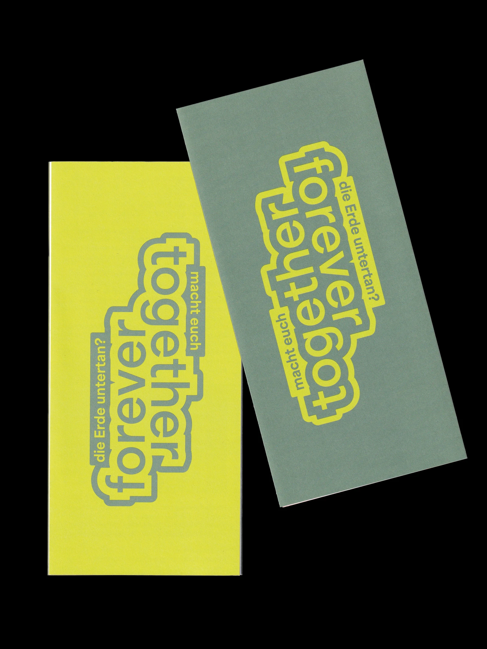Two Together Forever flyers in yellow and grey-green