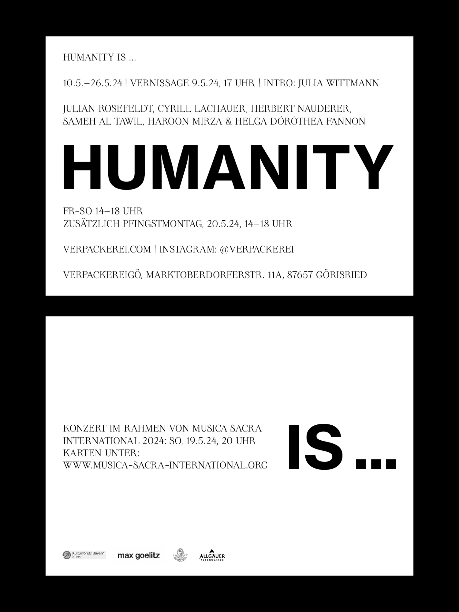 Humanity is … flyer, front and back, in black and white