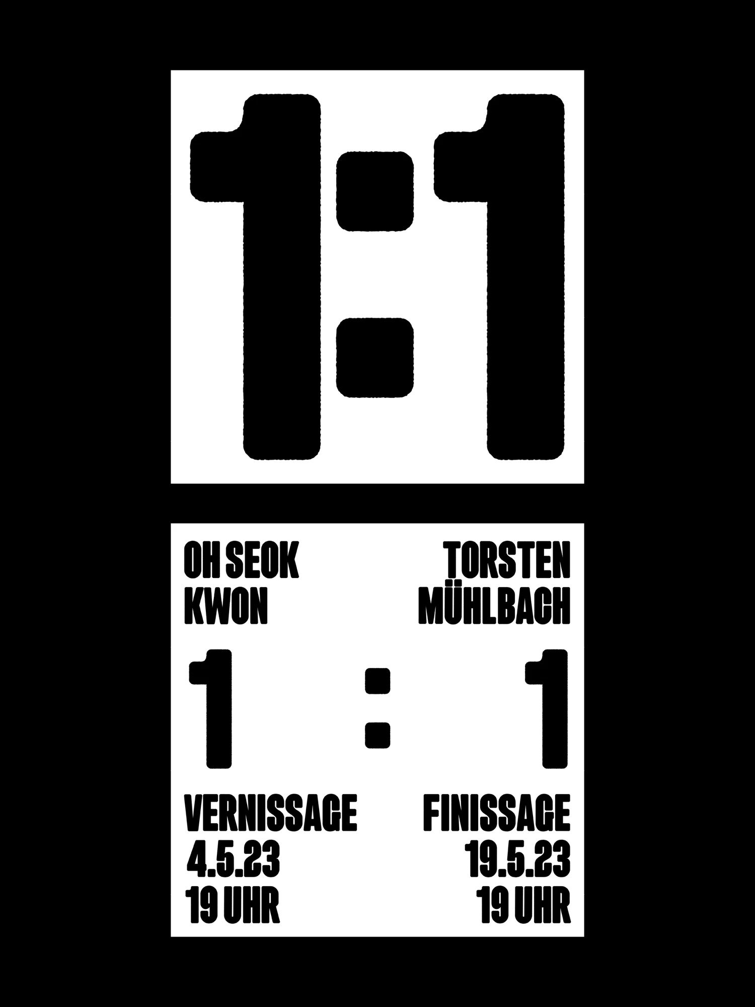 1:1 poster with large numerals, the artists' names and dates