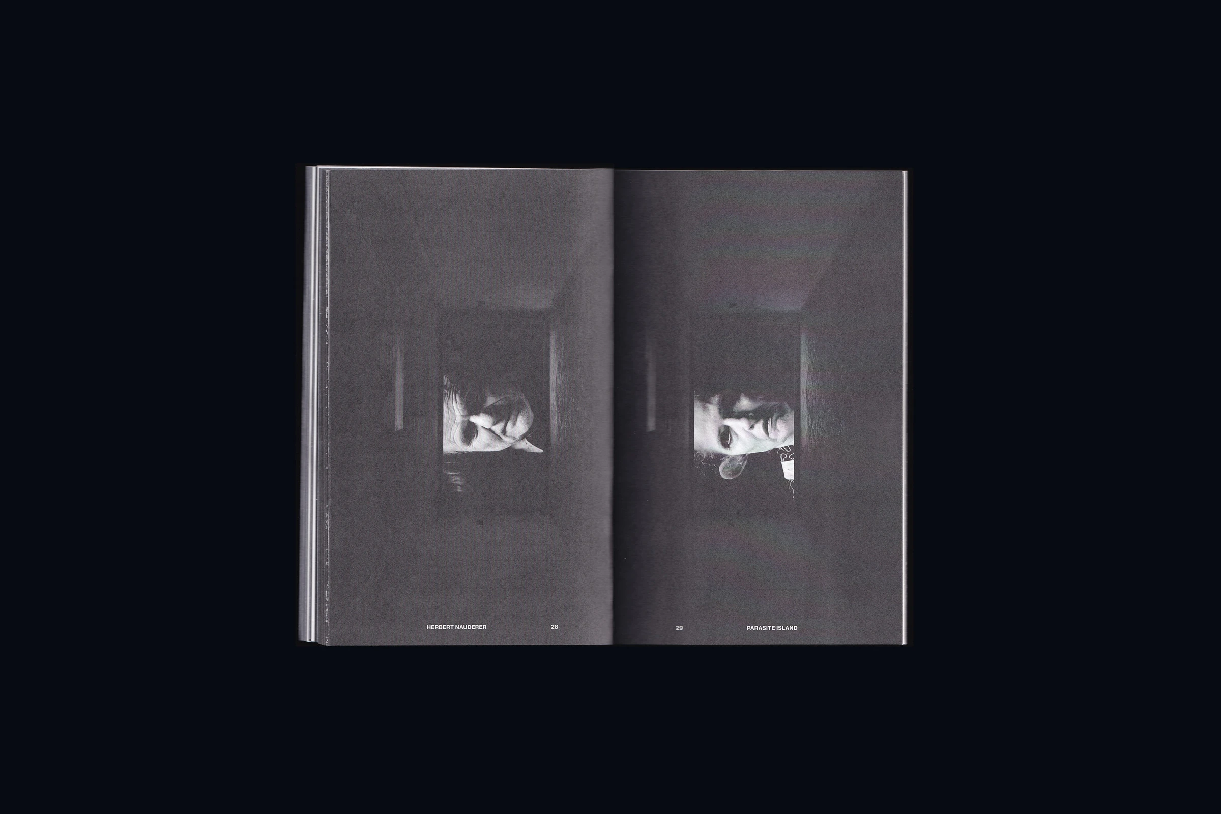 Catalog spread with exhibition photographs