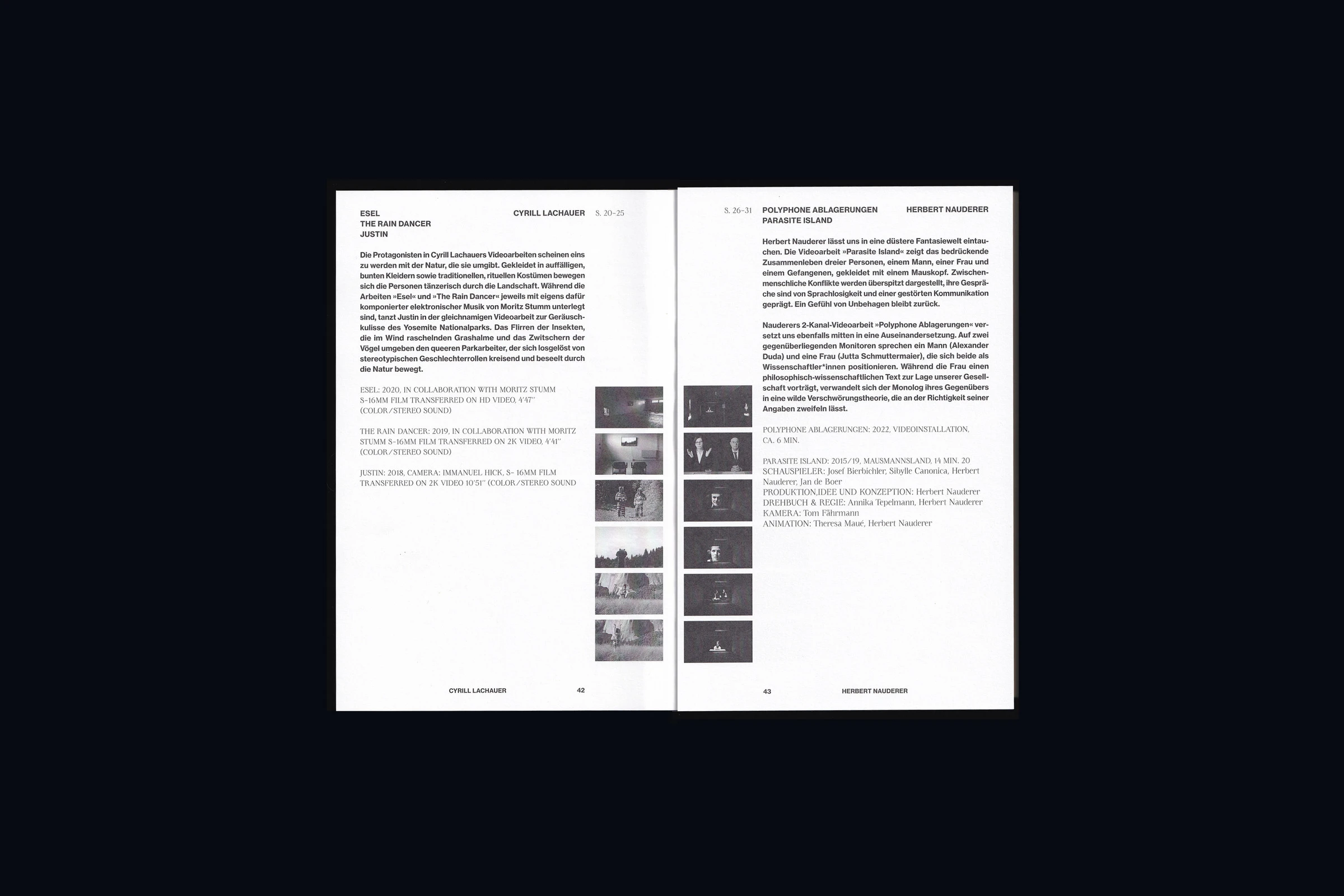 Catalog spread with text and small photographs
